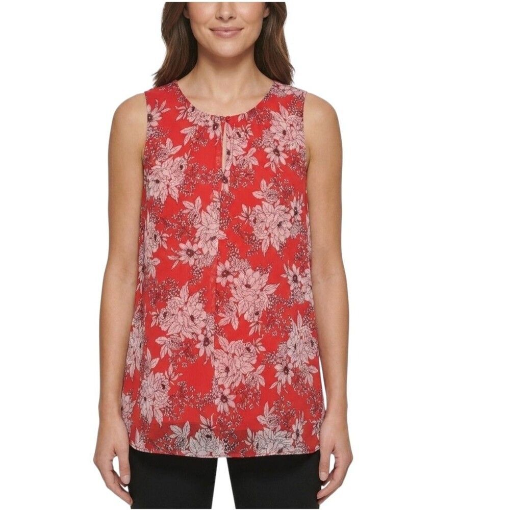 Vince Camuto Red Floral Sleeveless Blouse